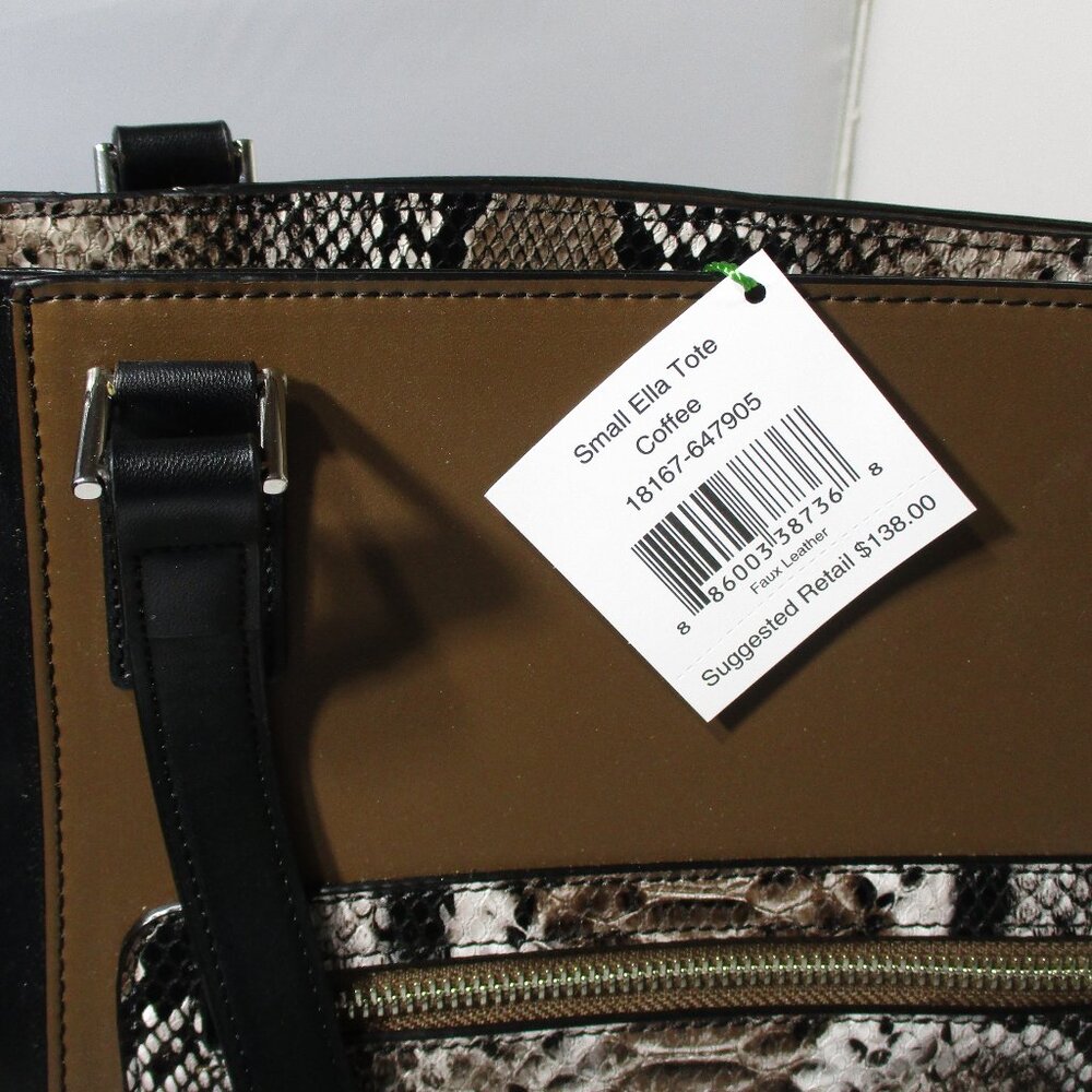NWT Vera Bradley Faux Leather Small Ella Tote Purse Bag Brown & Black NEW - Picture 8 of 9